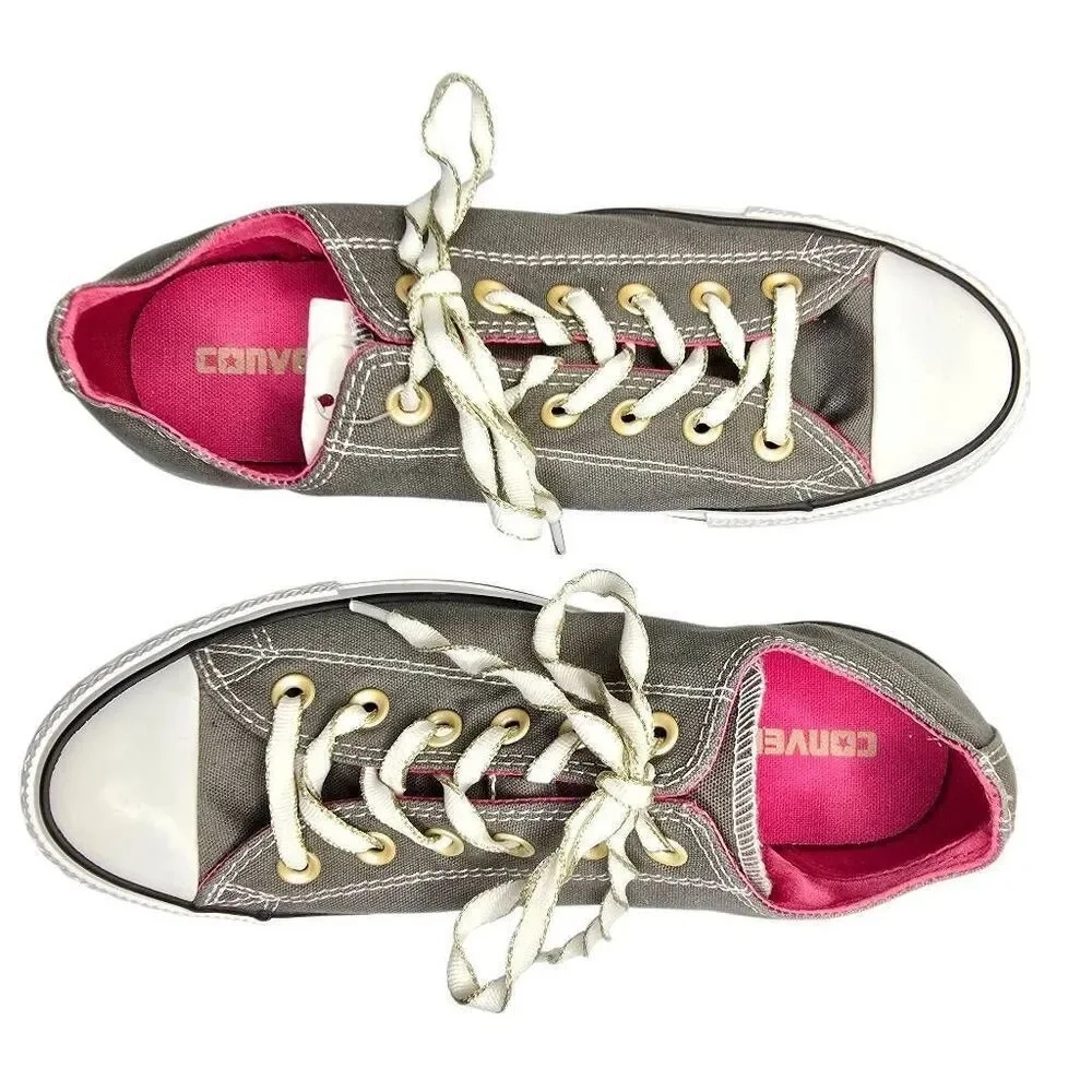 Converse Chuck Taylor All Star Low Double Tongue Sparkle Lace Gray White Pink Sn